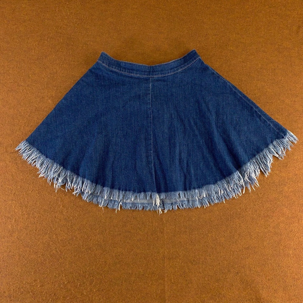 Guess Los Angeles Womens 8 Blue Denim Stretch Frayed Hem A-line Mini Skirt NWOT